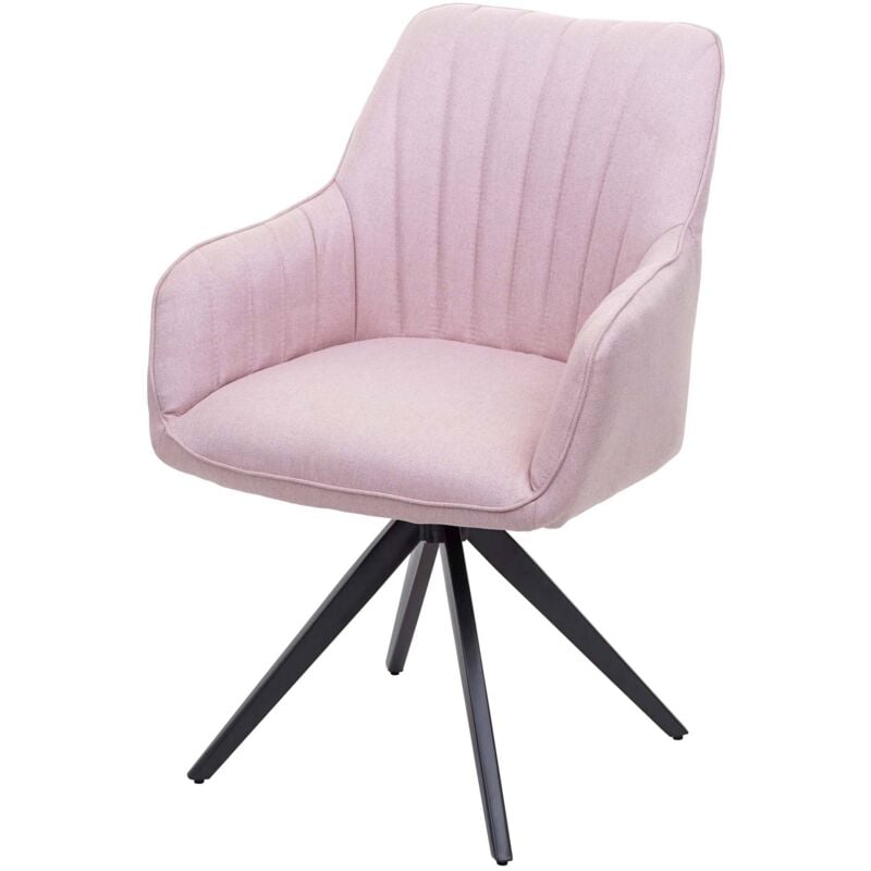 Chaise de salle à manger HHG 954, fauteuil, chaise de cuisine, avec accoudoirs, acier rétro, tissu, rosé
