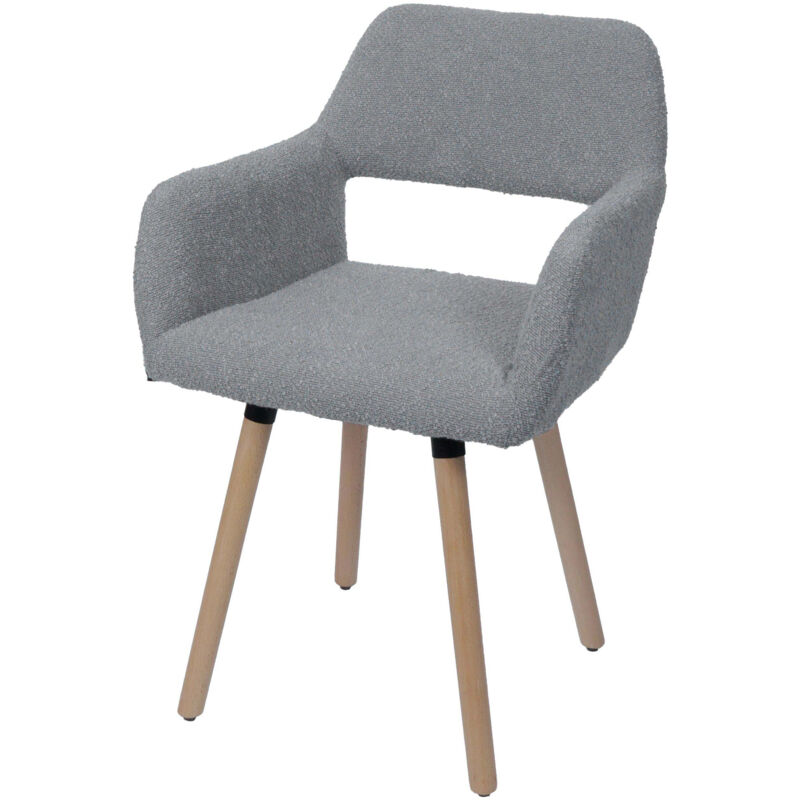 HW - Chaise de salle à manger C-A50 ii, chaise de cuisine chaise rembourrée, bois tissu/textile bouclé (450g/m²) mvg gris
