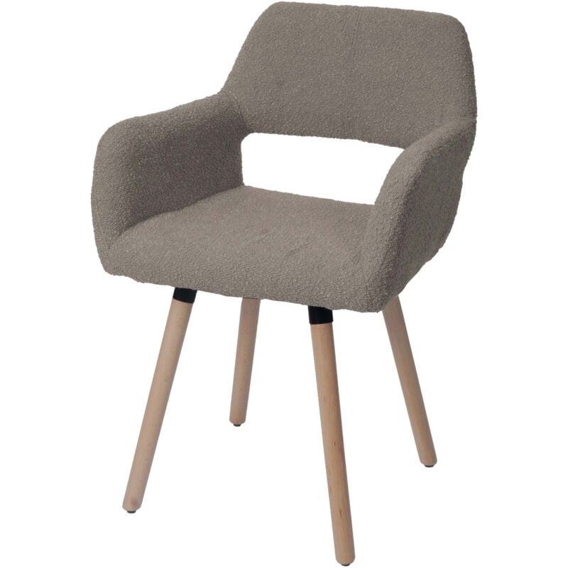 HW - Chaise de salle à manger C-A50 ii, chaise de cuisine chaise rembourrée, bois tissu/textile bouclé (450g/m²) mvg taup