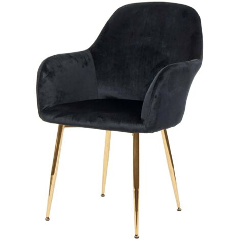 Chaise de salle à manger HWC-F18, chaise - velours noir, pieds dorés
