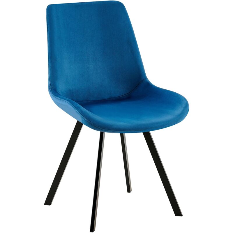 Chaise de salle à manger Lewes velours Bleu foncé
