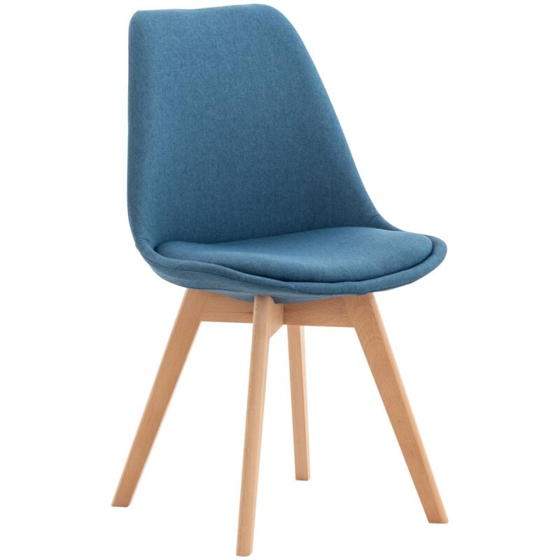 Décoshop26 - Chaise de salle à manger x1 design scandinave en issu bleu et pieds en bois clair 100002291