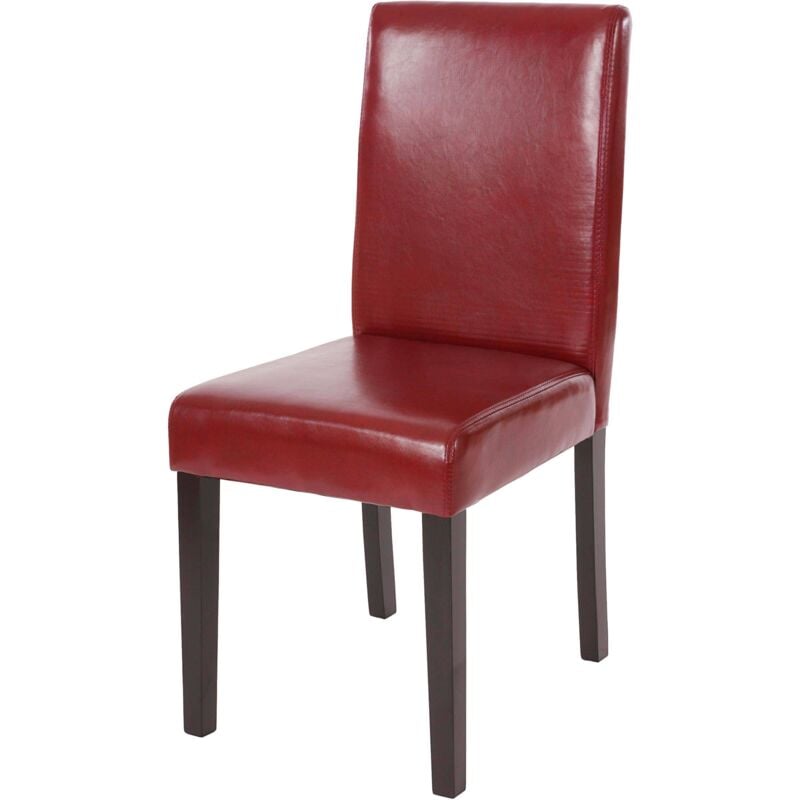 HHG - Chaise de salle à manger Littau, chaise de cuisine, cuir, rouge, pieds foncés