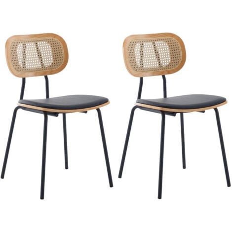Chaise de Salle a Manger Lot de 2 Chaise Bois avec Dossier Rotin Chaise Salle Manger Chaise Vintage Chaise Cuisine, Noir