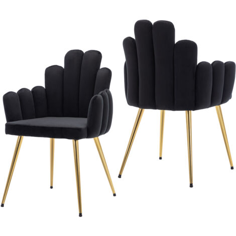 Chaise de Salle à Manger Lot de 2 Chaise en Velours avec Pied Doré Chaise de Salon Moderne Pour Cuisine et Restaurant, Noir