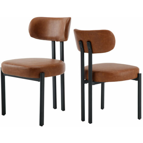 Chaise de Salle à Manger Lot de 2 Chaise Salle a Manger Moderne avec Pied Métal Chaise de Cuisine sans Accoudoirs, Cuir PU, Marron