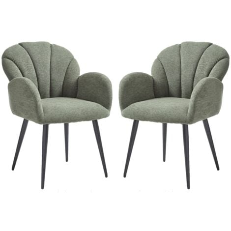 WAHSON OFFICE CHAIRS 2 Chaise Scandinave avec Accoudoirs Fauteuil Coiffeuse Rembourrée en Chenille et Pieds en Métal pour Cuisine/Salon, Vert, Wahson