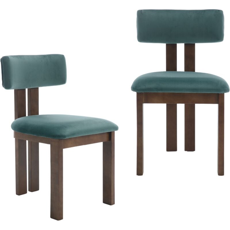 Chaise de Salle à Manger Lot de 2, Chaises de Cuisine en Bois sans Accoudoirs, Chaise Rembourrée en Velours pour Salon, Vert, chairus