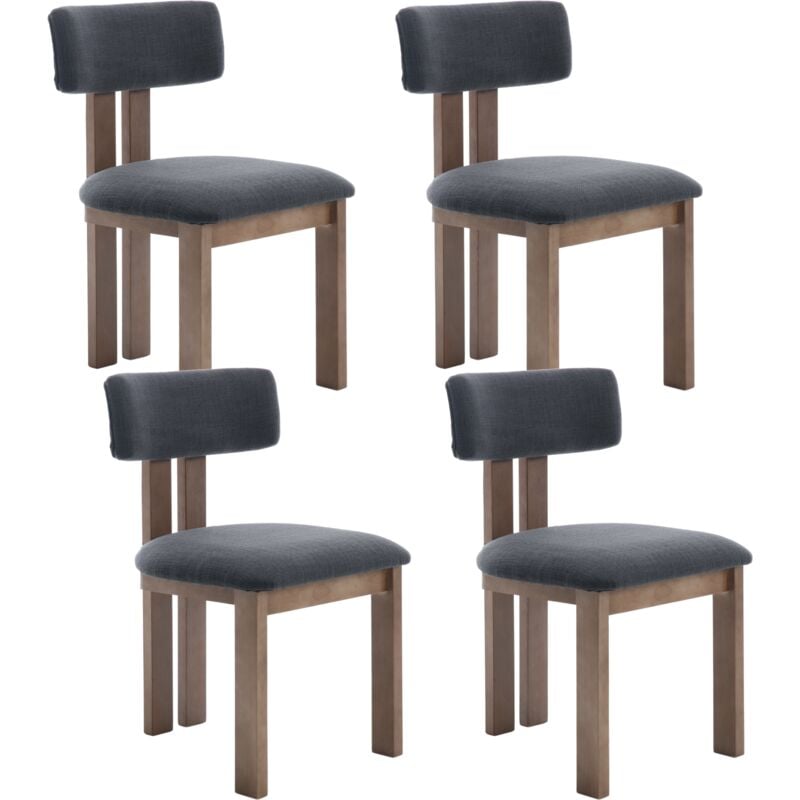 Chaise de Salle à Manger Lot de 4, Chaises de Cuisine en Bois sans Accoudoirs, Chaise Rembourrée en Lin pour Salon, Gris, chairus