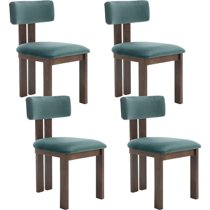 Chaise de Salle à Manger Lot de 4, Chaises de Cuisine en Bois sans Accoudoirs, Chaise Rembourrée en Velours pour Salon, Vert, chairus