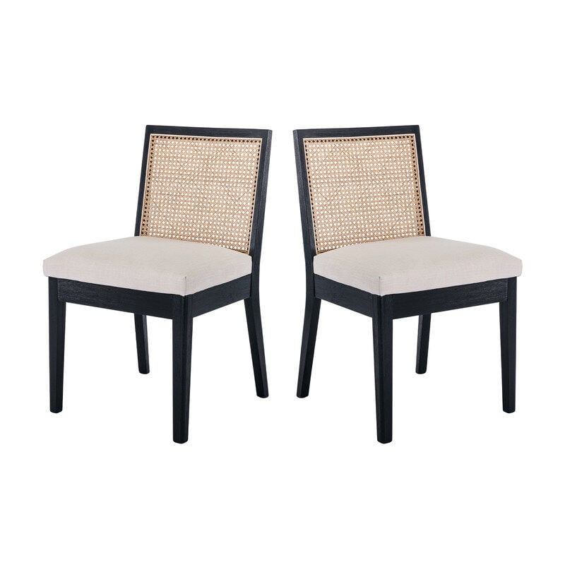 Chaise de Salle à Manger Lot de 2 en Rotin et Bois Chaise Salle à Manger Rétro en Bois Massif Chaise de Cuisine Moderne, Noir