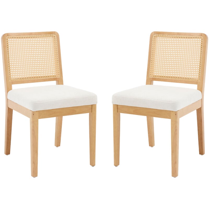 Chaise de salle a manger Lot de 2 en rotin et lin chaise de cuisine avec Repose-Pieds pour Cuisine, Blanc, Chairus