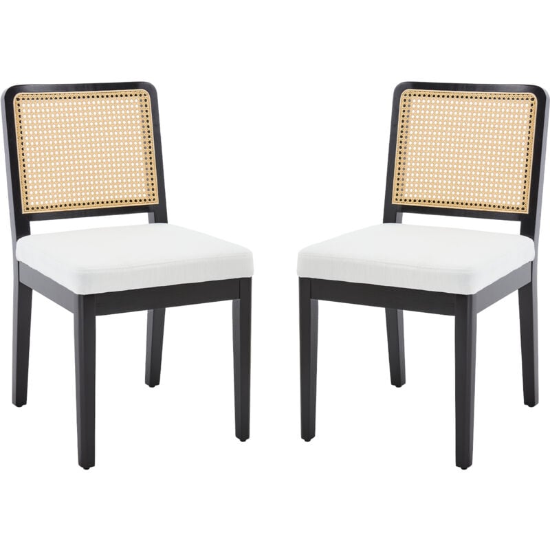 Chaise de salle a manger Lot de 2 en rotin et chenille chaise de cuisine avec Repose-Pieds pour Cuisine, Noir, Chairus