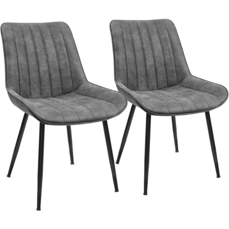 Chaise de salle à manger, lot de 2, Fauteuil, Siège rembourrée, avec dossier, tissu imitation daim, pieds en métal, charge 110 kg, pour salle à manger, salon, chambre, Gris LDC090G01 - Gris