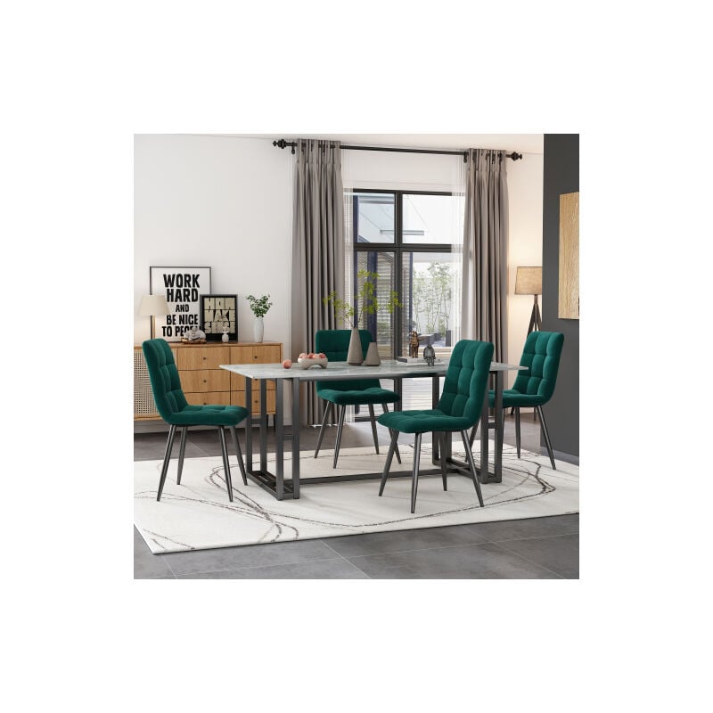 Homavo - Lot de 4 Chaises de salle à manger rembourrées, chaise design avec dossier, assise en velours, structure en métal, vert foncé