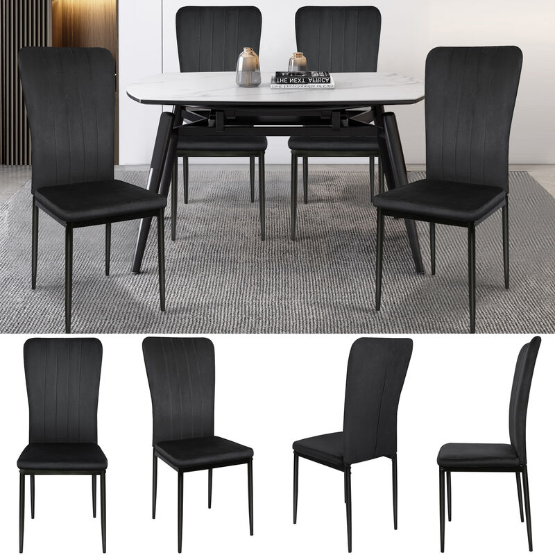 Chaise de salle à manger, Lot de 4 chaises, Chaise rembourrée, Chaise de salon, 4 pieds solides, Assise en velours, Noir