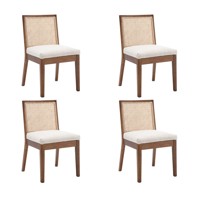 Chaise de Salle à Manger Lot de 4 en Rotin et Bois Chaise Salle à Manger Rétro en Bois Massif Chaise de Cuisine Moderne, Noyer