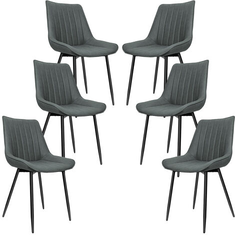 Chaise de salle à manger, lot de 6, chaise rayée Siège rembourrée , largeur d’assise 49 cm, pieds en métal, revêtement en simili cuir, charge 120 kg, pour salon, chambre, gris foncé