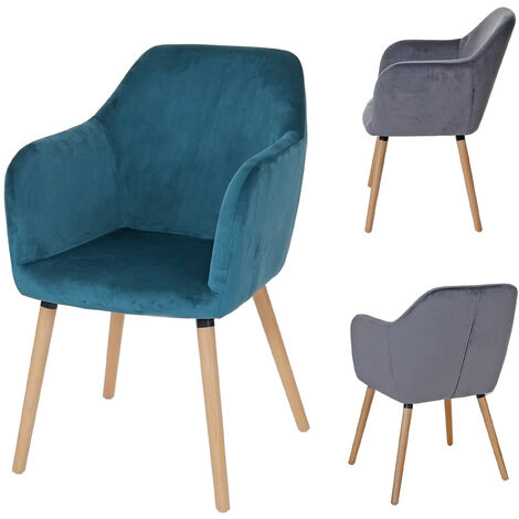 Chaise de salle à manger Malmö T381, rétro - velours, bleu pétrole