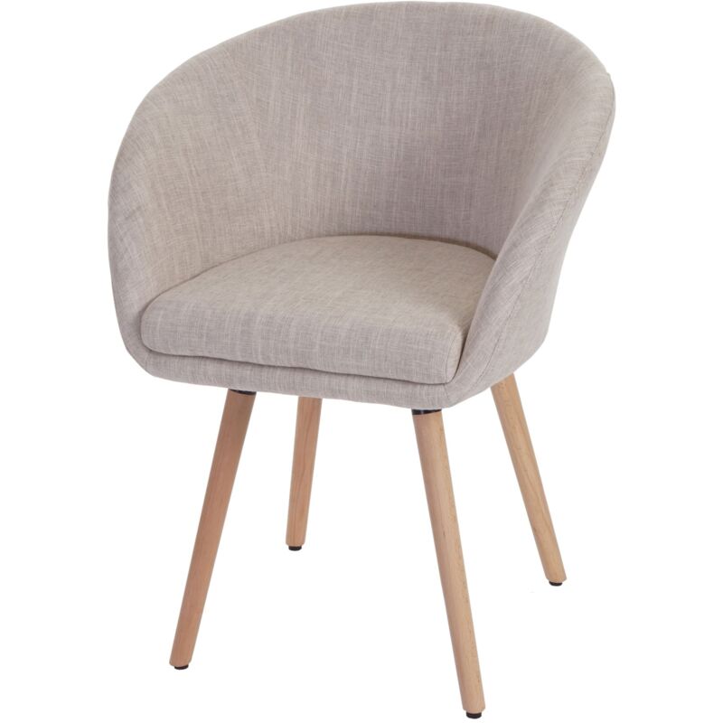 HHG - Chaise de salle à manger Malmö T633, fauteuil, design rétro des années 50, tissu, crème/gris