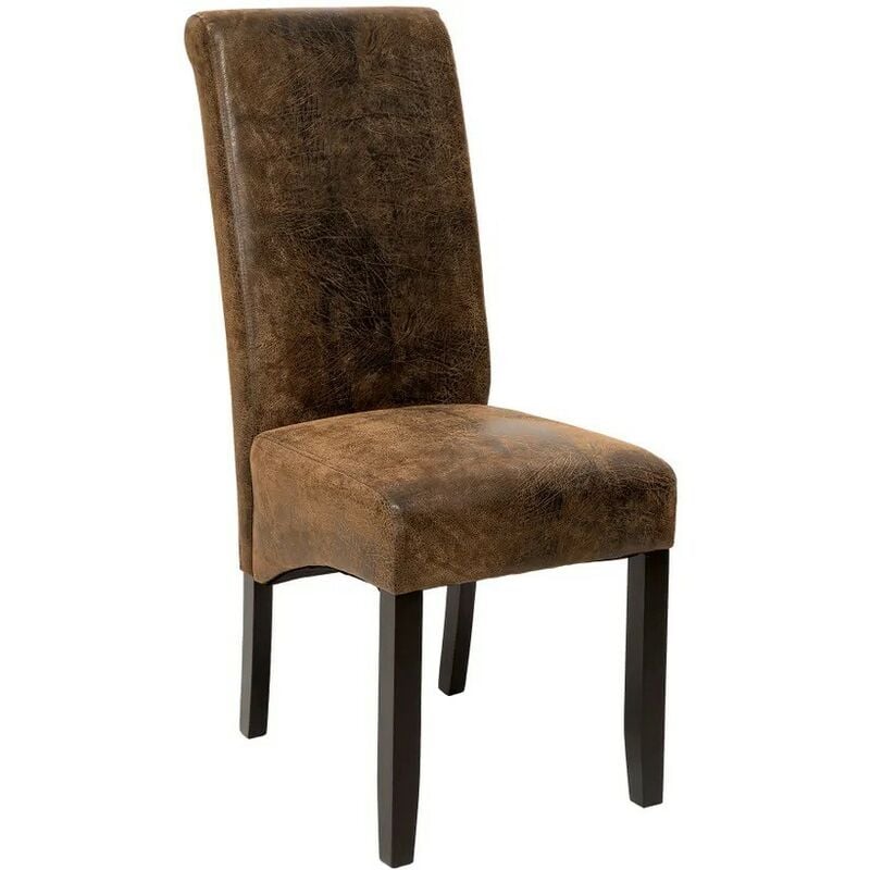 Chaise de Salle à Manger marron aspect simili cuir avec pieds en bois résistants
