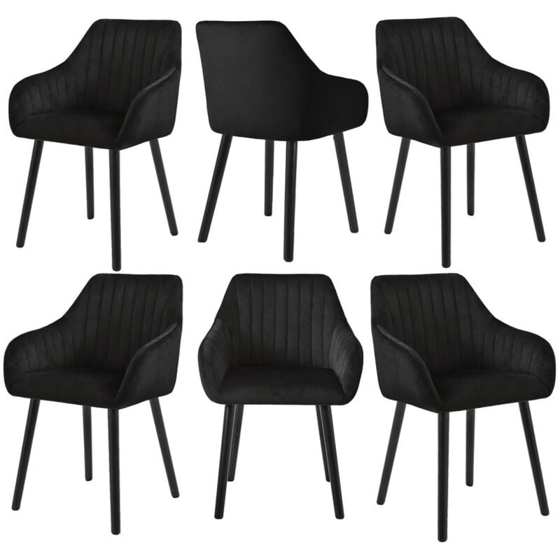Goeurvant - Chaises de salle à manger minimalistes avec soutien dorsal confortable, accoudoirs ergonomiques et pieds en bois solides - Lot de 6 – Noir