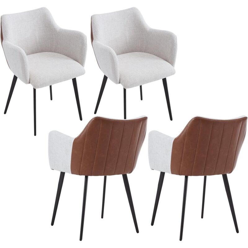 Chaise de Salle à Manger Moderne Chaise avec Accoudoirs Chaise de Cuisine Assise rembourrée Lot de 4 Chaises de Salle à Manger Patchwork, Beige
