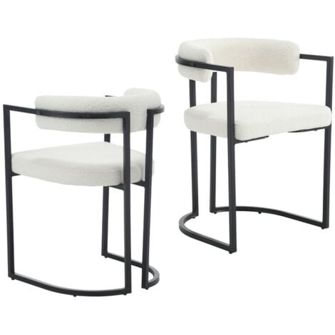 Chaise de Salle a Manger Moderne Lot de 2 Chaise Salle à Manger avec Accoudoirs Dossier Chaise de Cuisine Pied en Métal, Fausse Fourrure, Blanc