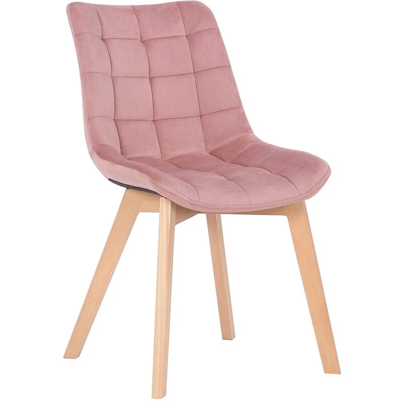 Chaise de salle à manger x1 rembourrage généreux en velours rose piètement en bois 100002085