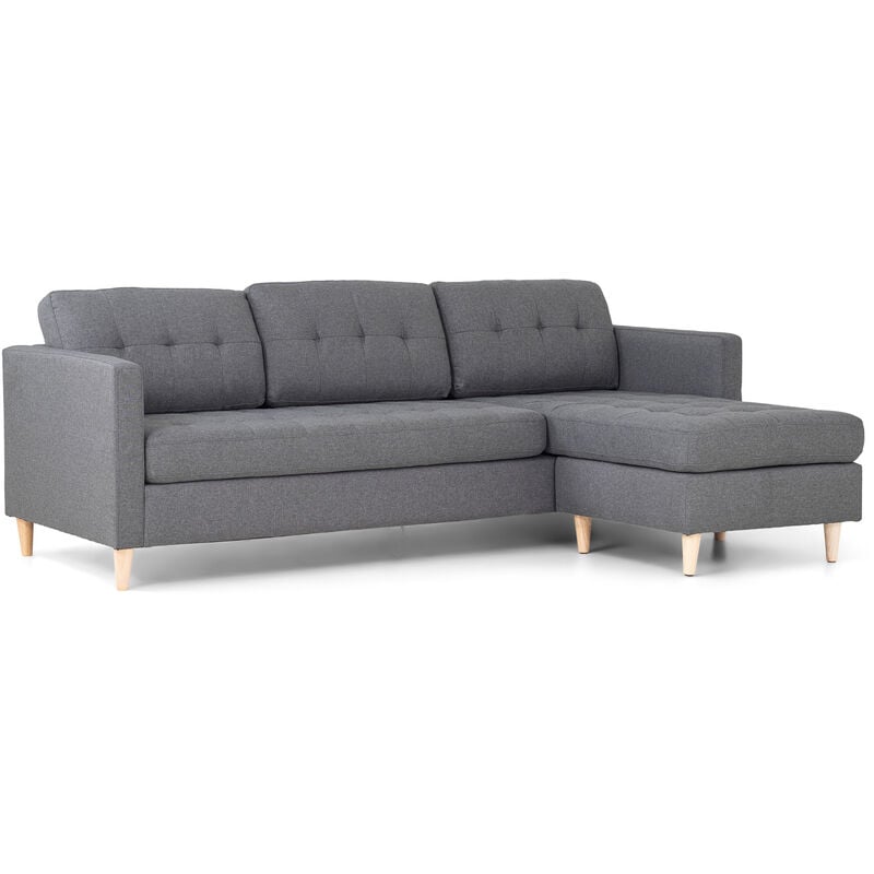 Hellin - Marino Sofa, Canapé avec chaise longue réversible à droite ou à gauche, en tissu gris clair avec pieds en bois.