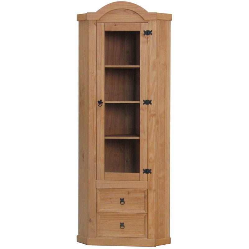 Ebuy24 - New Mexico Armoire d'angle avec 1 porte vitrée et 2 tiroirs, délavé et ciré.
