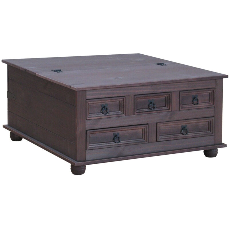 Ebuy24 - New Mexico table basse avec 5 tiroirs, 91x91 cm, teinte/cire dans un style colonial.