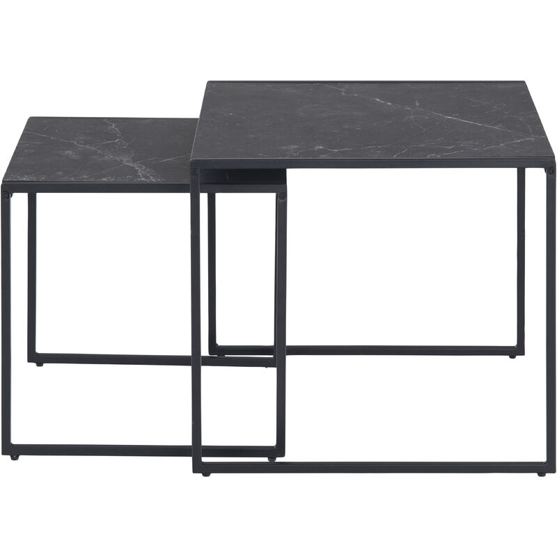 Hellin - Infinity Tables basses escamotables, 2 pièces, impression marbre noir.