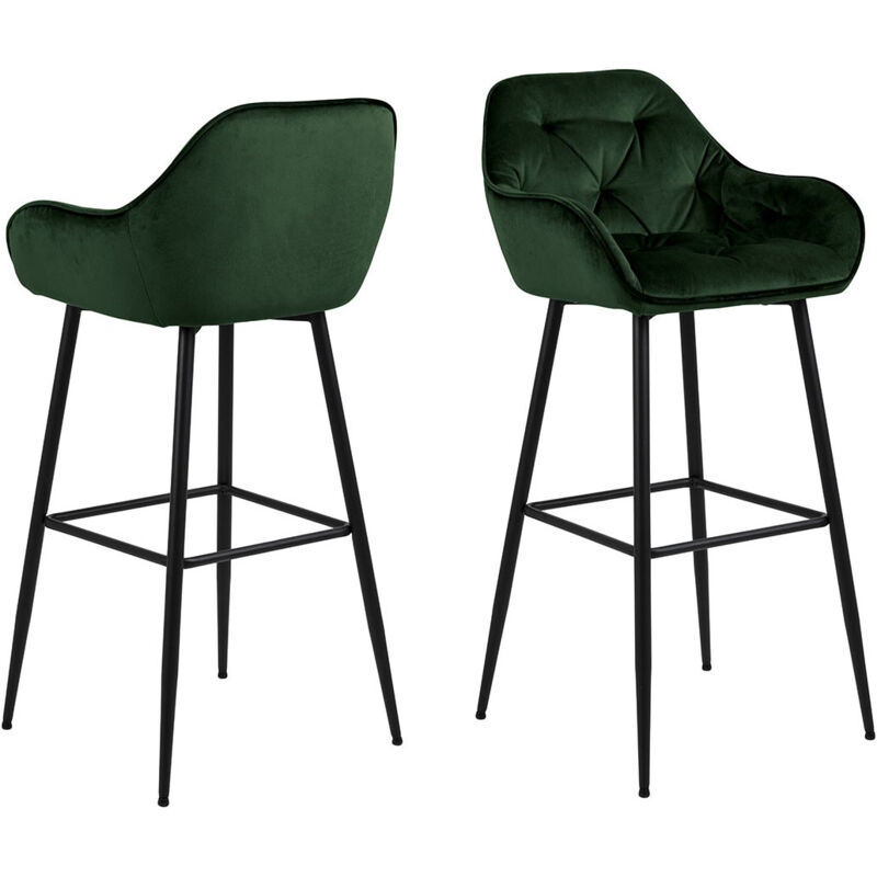 Brooke Tabouret de bar en velours, vert.