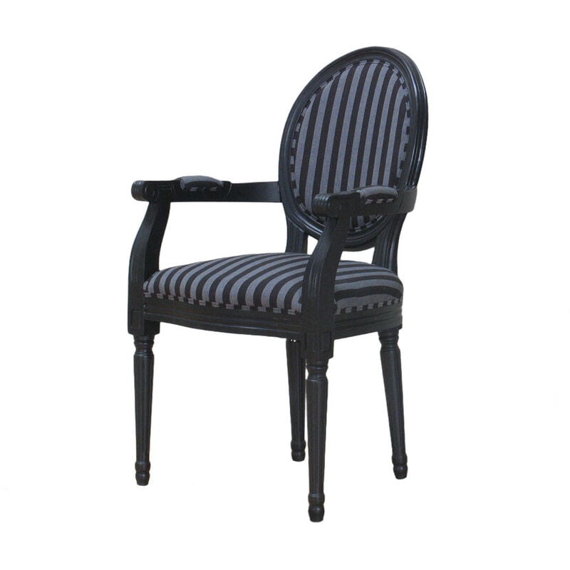Ebuy24 - Rokoko/Amaretta Chaise de salle à manger avec accoudoirs noir antique, tissu noir rayé.