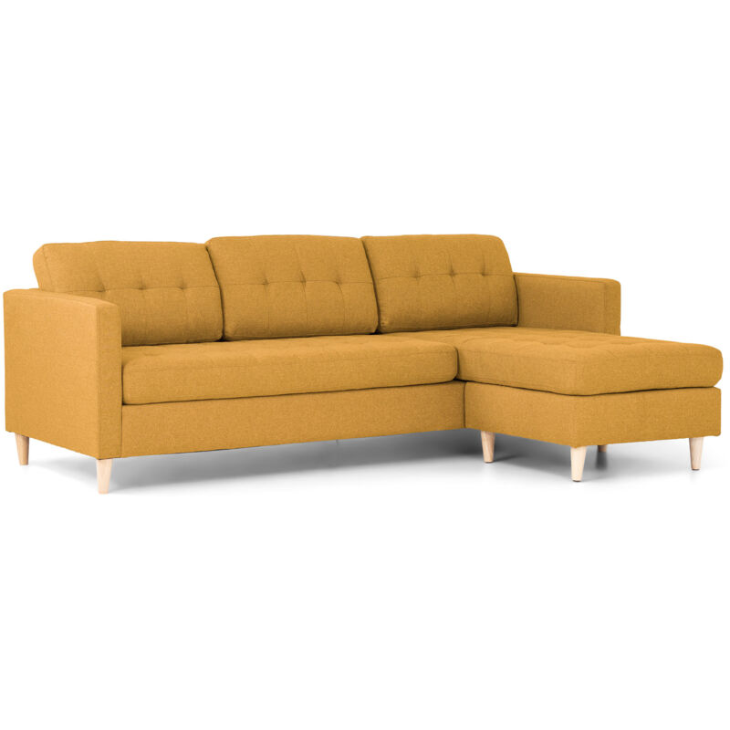 Ebuy24 - Marino Sofa, Canapé avec chaise longue réversible à droite ou à gauche, en tissu jaune curry avec pieds en bois.