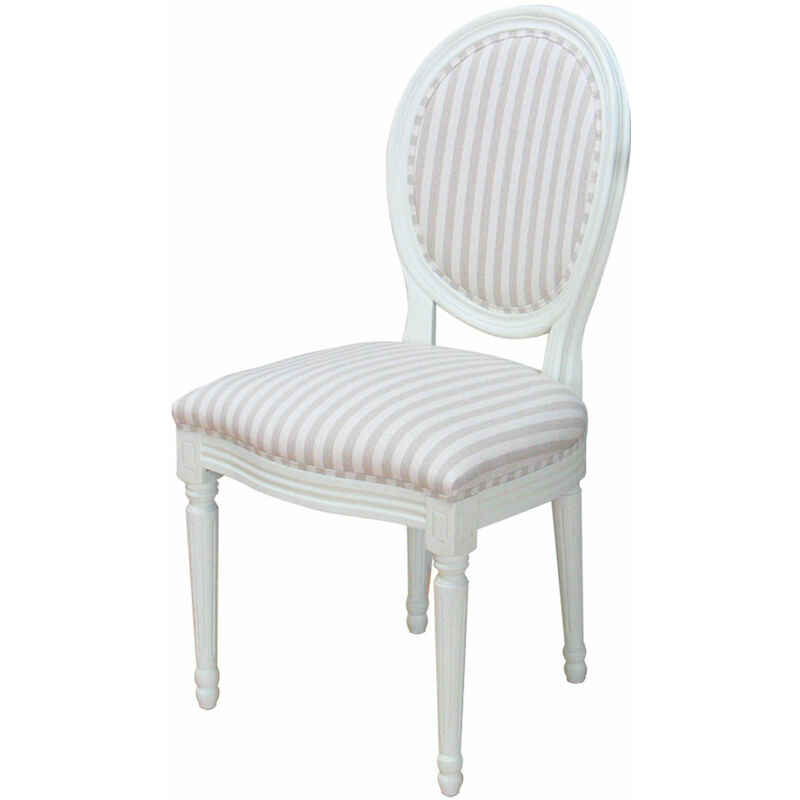 Ebuy24 - Rokoko/Amaretta Chaise de salle à manger, blanc antique, tissu Beige rayé.