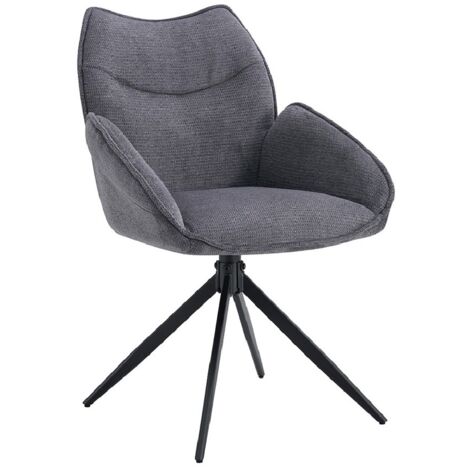 Chaise de salle à manger pivotante MOOREA – Tissu gris foncé – Pieds en métal noir – Hauteur 90 cm – Style design/industriel