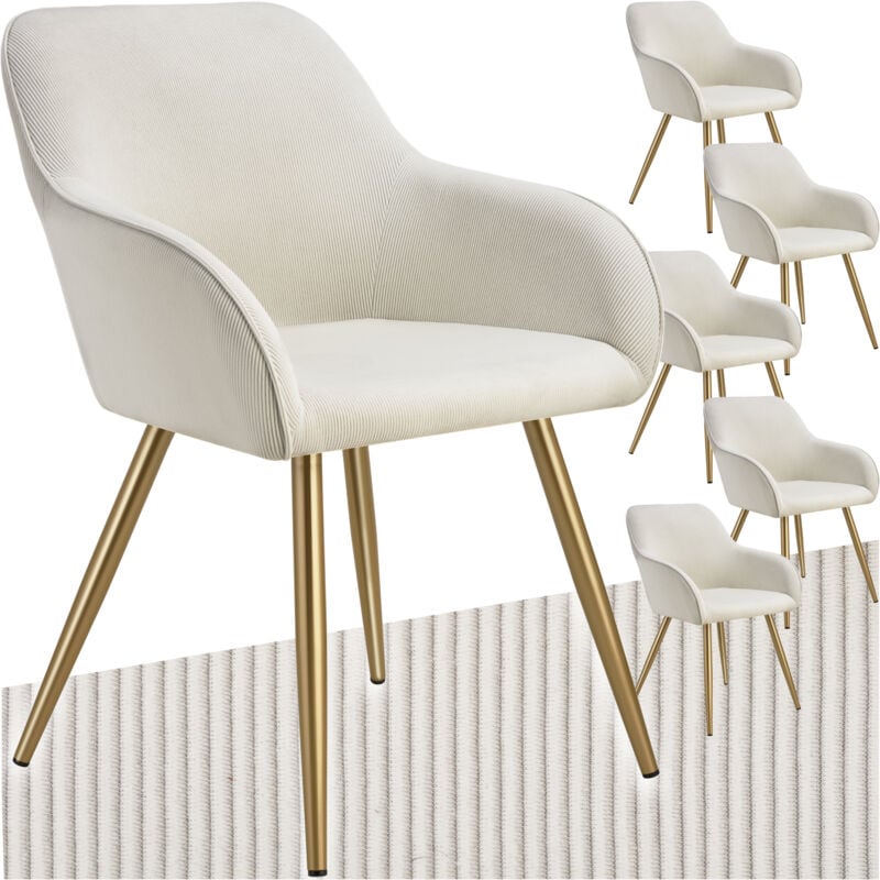 Tectake - Lot 6 chaises élégantes aspect corde forme ergonomique crème/doré
