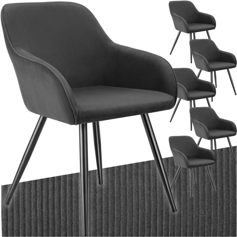Tectake - Lot 6 chaises élégantes aspect corde forme ergonomique anthracite/noir