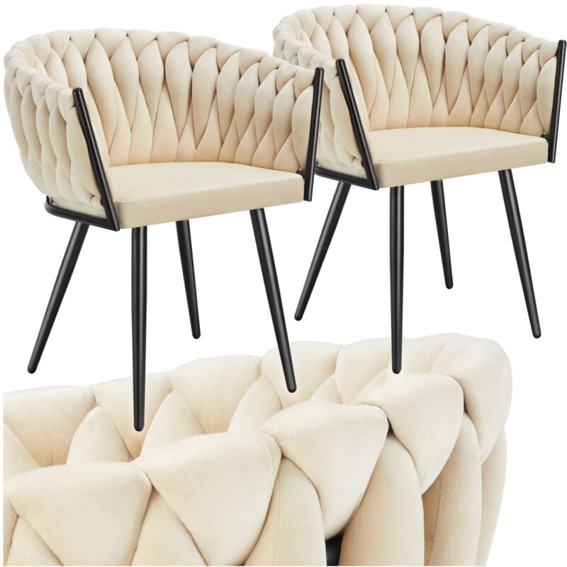 Tectake - Lot 2 chaises de salle à manger en velours design noué sables