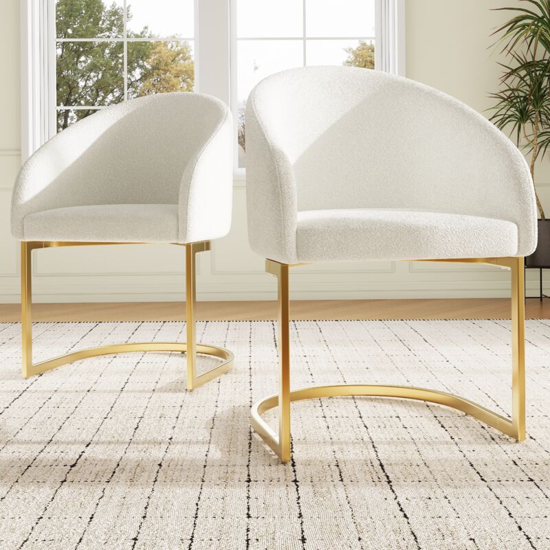 Chaise de salle à manger rembourrée, chaise de bureau, fauteuil, moderne, Tissu+métal, beige - 2 pcs