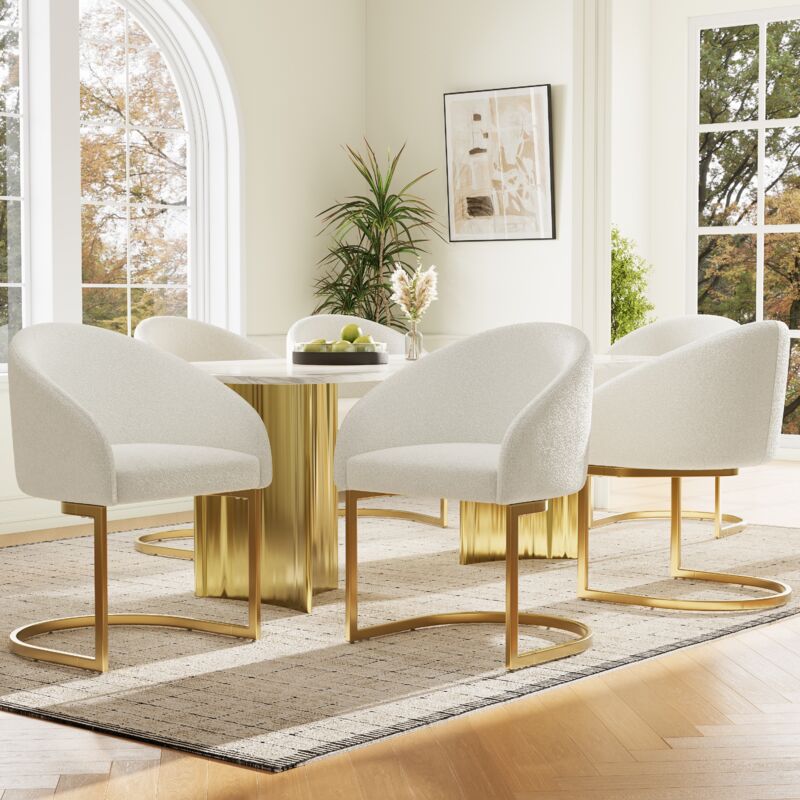 Hauss Spole - Chaise de salle à manger rembourrée, chaise de bureau, fauteuil, moderne, Tissu+métal, beige - 6 pcs