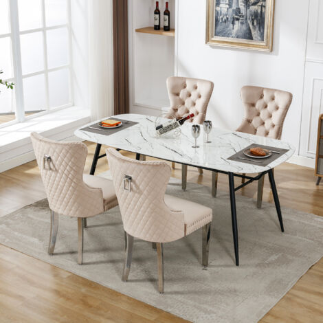 Chaise de Salle à Manger Rembourrée en Velours et Pieds en Métal, Beige, 4 pcs