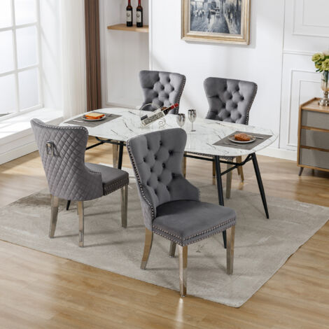 Chaise de Salle à Manger Rembourrée en Velours et Pieds en Métal, Gris, 4 pcs