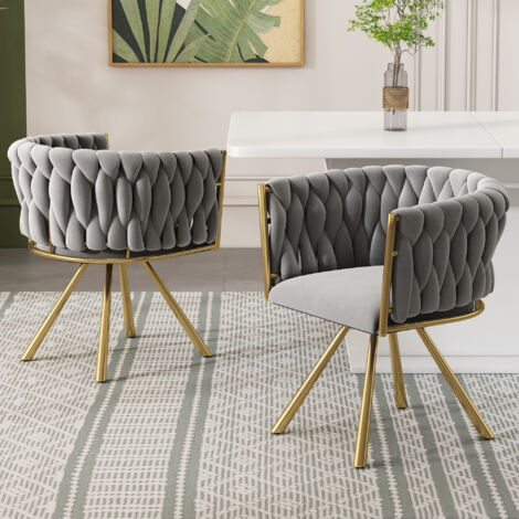 Chaise de salle à manger rembourrée en velours, fauteuil pivotant à 360°, pieds en métal, avec dossier, gris - 2 pcs