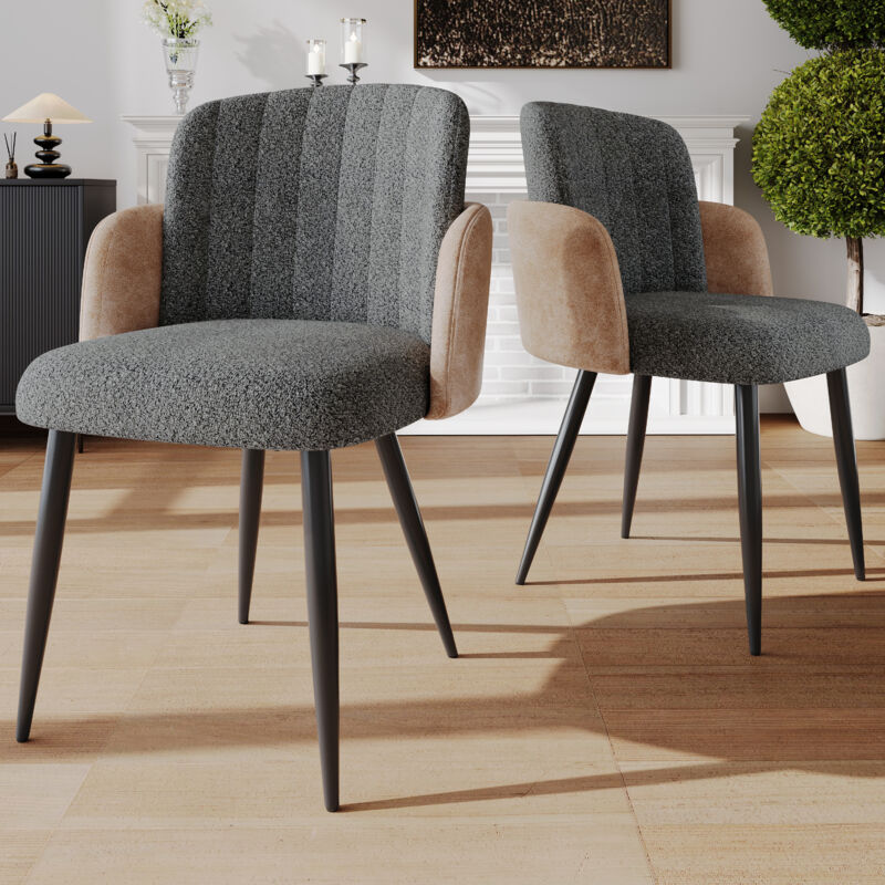 Hauss Spole - Chaise de salle à manger rembourrée, fauteuil avec dossier, pieds en métal, Sherpa, gris, 2 pièces
