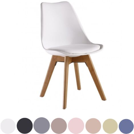 Chaise de salle à manger rétro – Coque en polypropylène ergonomique – Siège rembourré en similicuir – Pieds en bois massif – Blanc – Pn Home
