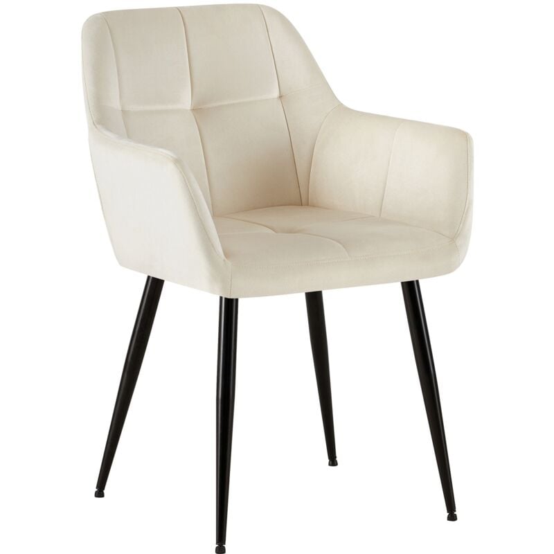 Chaise de salle à manger bureau salle d'attente couture décorative assise en velours crème pieds en métal noir 100001903