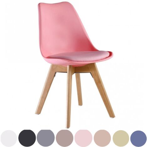 Chaise de salle à manger rétro rembourrée similicuir – Coque polypropylène – Pieds en bois massif – Confort ergonomique – Rose – Pn Home